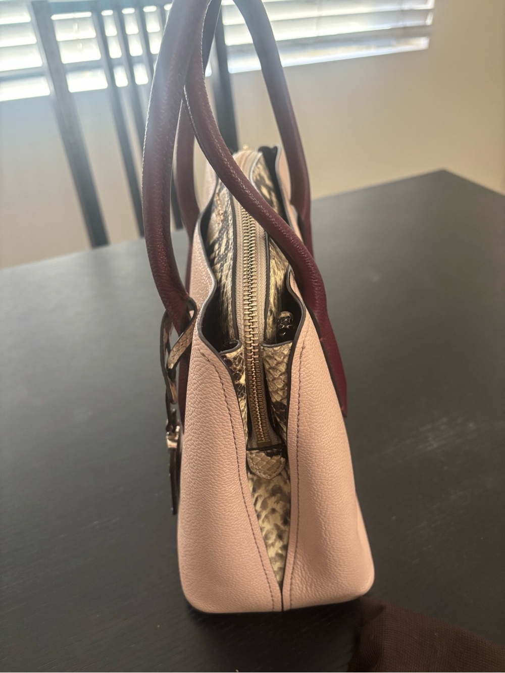 kate spade Eva Pink and Burgundy Satchel with Snake-Print Accent - Picture 8 of 12